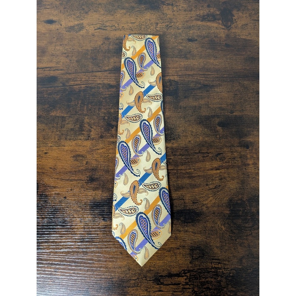 Kai‎ Long Neck Tie 100% Silk Hand-Made Paisley Jacquard